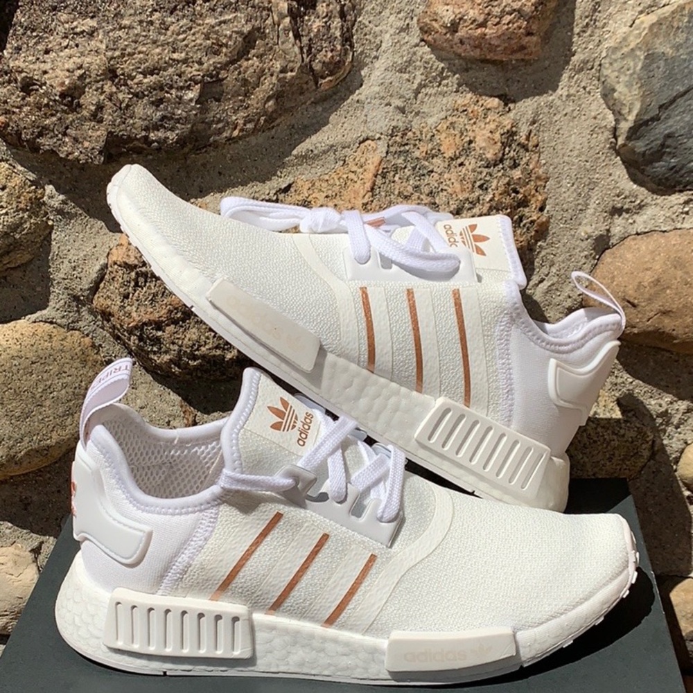Adidas Rose Gold Metallic White NMD_R1 Shoes Women
